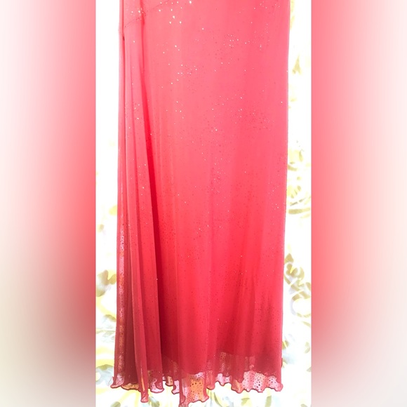Candy Rocket Prom Off Shoulder Glitter Sparkle Coral Y2K Long Sheer Dress Small - Picture 3 of 15